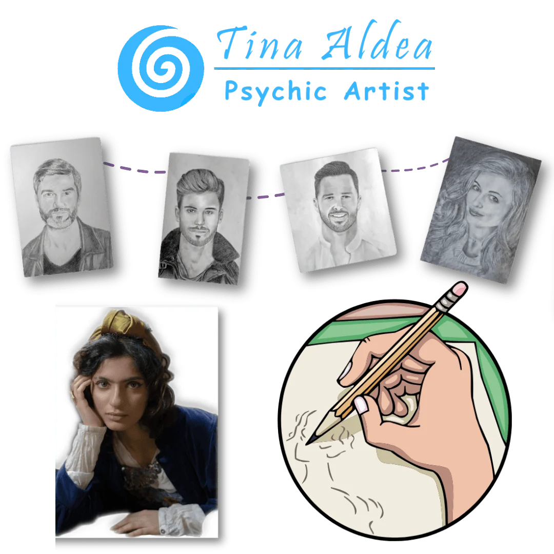 Tina Aldea psychic artist creating a personalized Soulmate Sketch